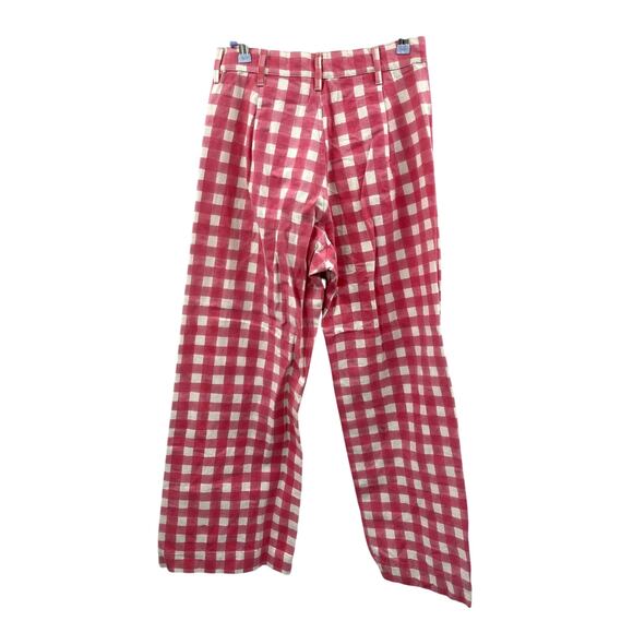 SZ Blockprints M J. Crew Pink Gingham wide leg Disco pants - Picture 7 of 9
